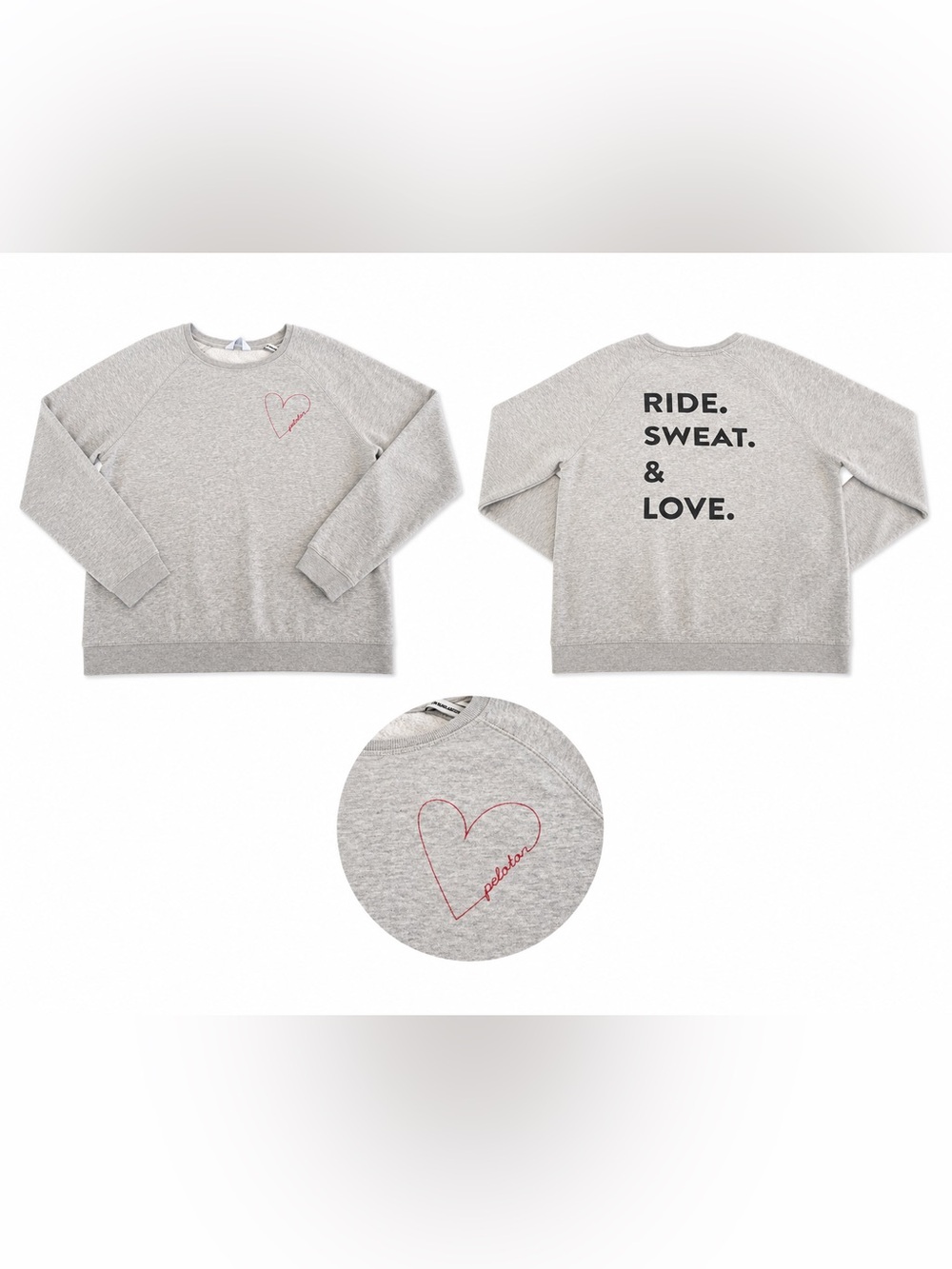 Peloton Ride Sweat Love Heart Sweatshirt Women’s M Gray Crewneck Fleece